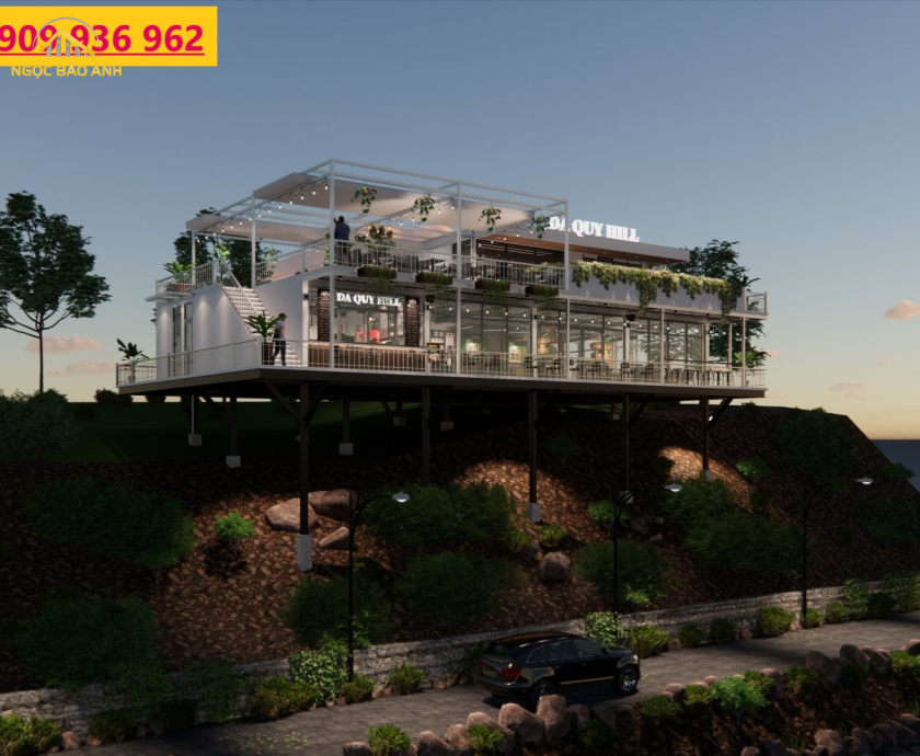 Thiết Kế Quán Cafe Tiền Chế Trền Đồi